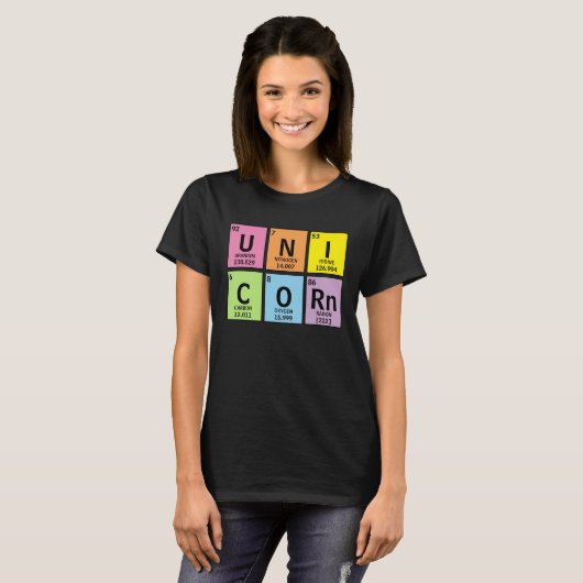 Funny Unicorn Rainbow Periodic Table of Elements T-shirt (Voorkant volledig)