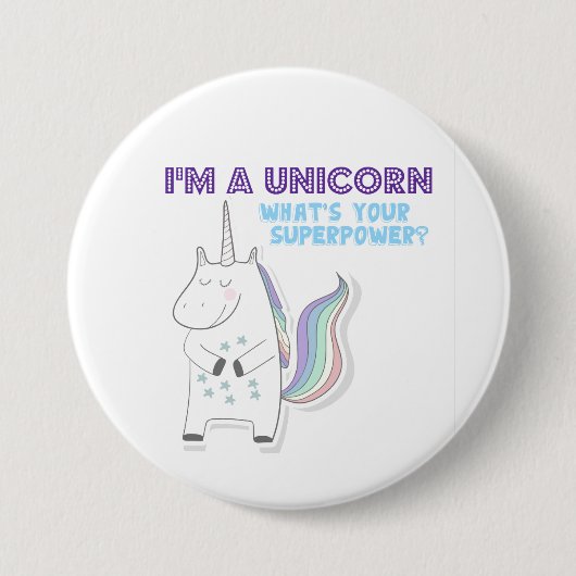 Funny Unicorn Superpower Ronde Button 7,6 Cm (Voorkant)
