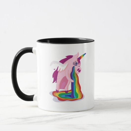 Funny Unicorn Vomiting Rainbows Sick Novelty Gag Mok (Links)