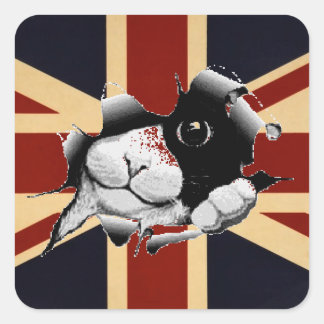 Funny Union Jack British Kat Vierkante Sticker
