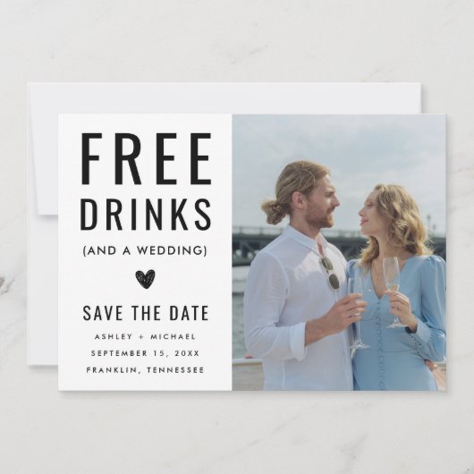 Funny Unique Free Drink Qr Code Photo Wedding Save The Date (Voorkant)