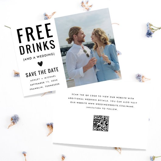 Funny Unique Free Drink Qr Code Photo Wedding Save The Date