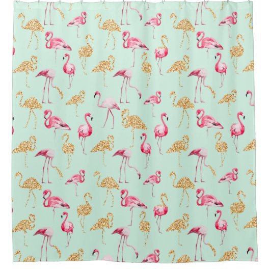 Funny Unique Girly Pink and Gold Funky Flamingo Douchegordijn (Voorkant)