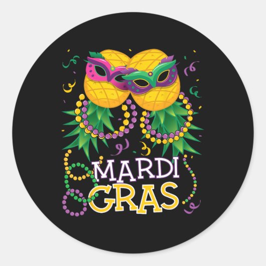 Funny Upside Down Pineapple Swinger Mardi Gras Bea Ronde Sticker (Voorkant)