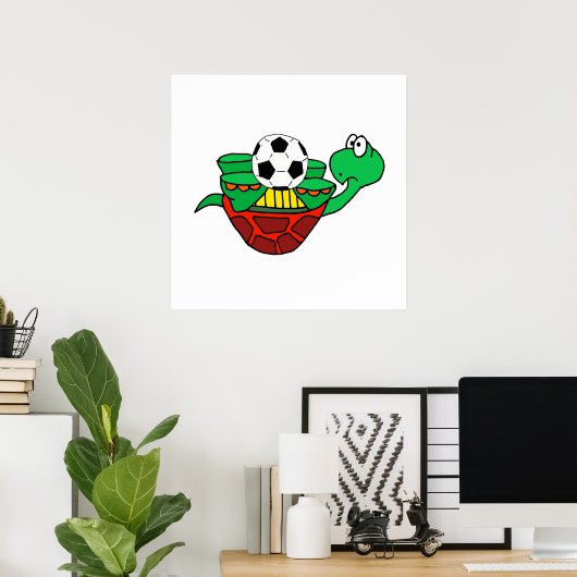Funny Upside Down Turtle met Voetbal Poster (Thuiskantoor)