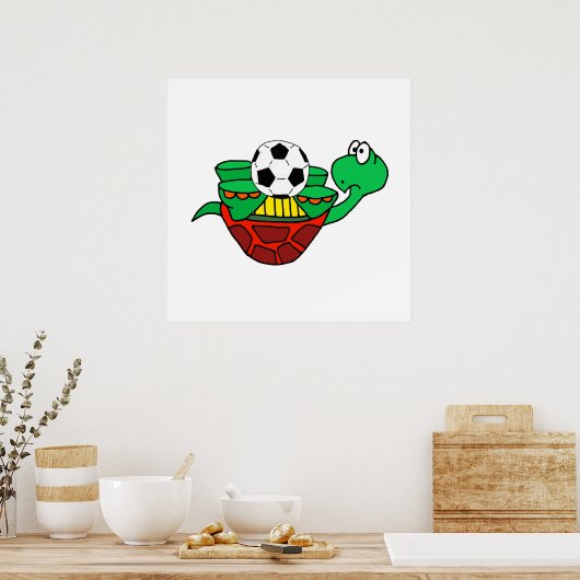 Funny Upside Down Turtle met Voetbal Poster (Keuken)