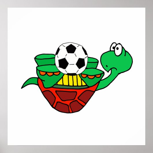 Funny Upside Down Turtle met Voetbal Poster (Voorkant)