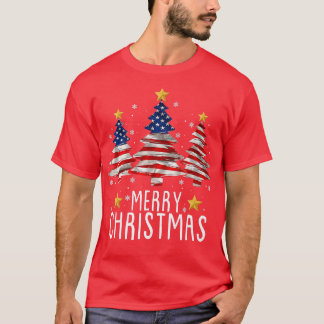 Funny US Flag Xmas Pajama Merry kerstboom Ame T-shirt