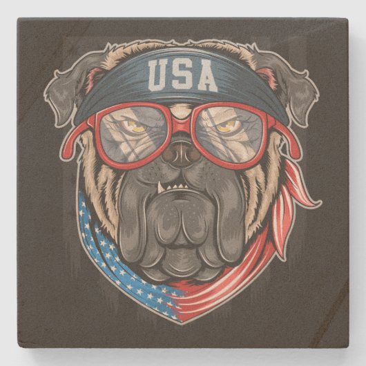 Funny USA Bandana Bulldog in Glasses Stenen Onderzetter (Voorkant)