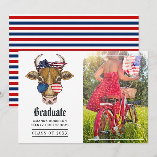 Funny USA Patriotic Koe Afstuderen Foto Aankondiging (Voorkant / Achterkant)