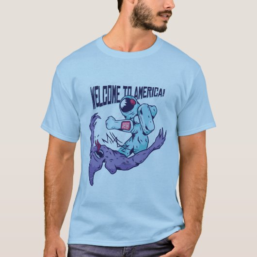 Funny Usa Space Force Astronaut Punting an Alien T-shirt (Voorkant)