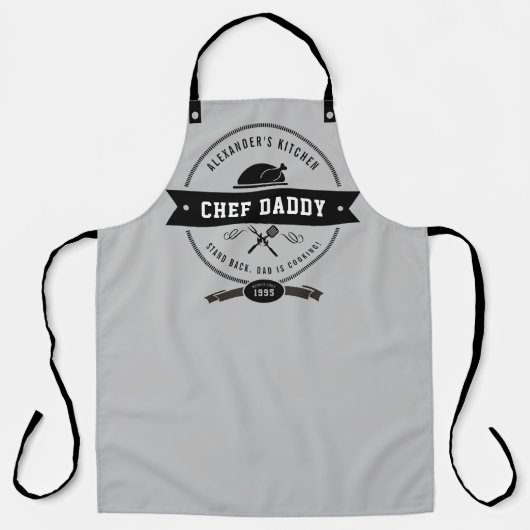 Funny Vaderdag Chef Dad Cool Gray & Black Ap Schort (Voorkant)