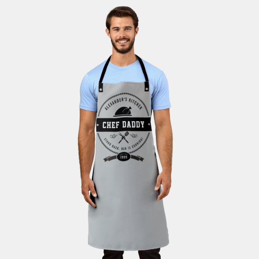 Funny Vaderdag Chef Dad Cool Gray & Black Ap Schort (Gedragen)