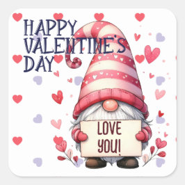 Funny Valentijn Gnome met Love You Sign Vierkante Sticker