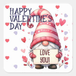 Funny Valentijn Gnome met Love You Sign Vierkante Sticker