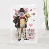Funny Valentijn Hipster Pig Hog wilde over jou Kaart (Voorkant)