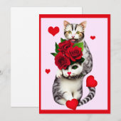 Funny Valentijn Katten met rode rozen Feestdagenkaart (Voorkant / Achterkant)