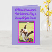 Funny Valentijnsdag Card met Cute Basset & Flowers Kaart (Gele Bloem)