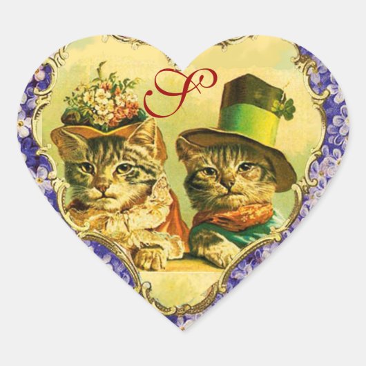 FUNNY VALENTIJNSDAG CATS MET FLOWER HEART HART STICKER (Voorkant)