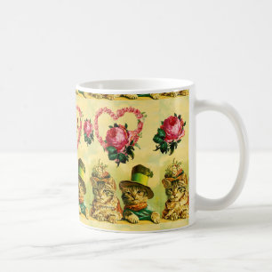 FUNNY VALENTIJNSDAG CATS MET PINK ROSE HEART KOFFIEMOK