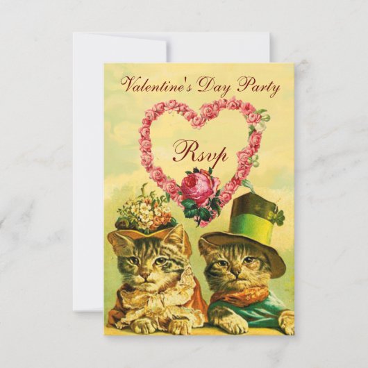 FUNNY VALENTIJNSDAG CATS, PINK ROSE HEART RSVP KAART (Voorkant)