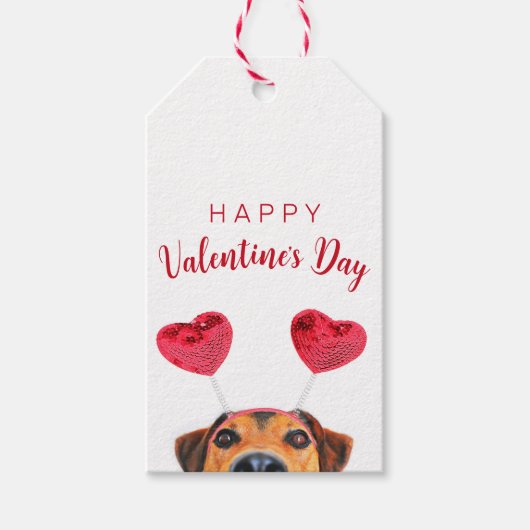Funny Valentijnsdag Cute Dog Heart Headband Cadeaulabel (Voorkant)