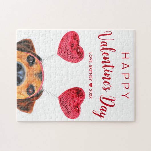 Funny Valentijnsdag Cute Dog Heart Headband Legpuzzel (Horizontaal)