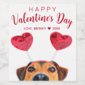 Funny Valentijnsdag Cute Dog Heart Headband Wijn Etiket (Enkel label)