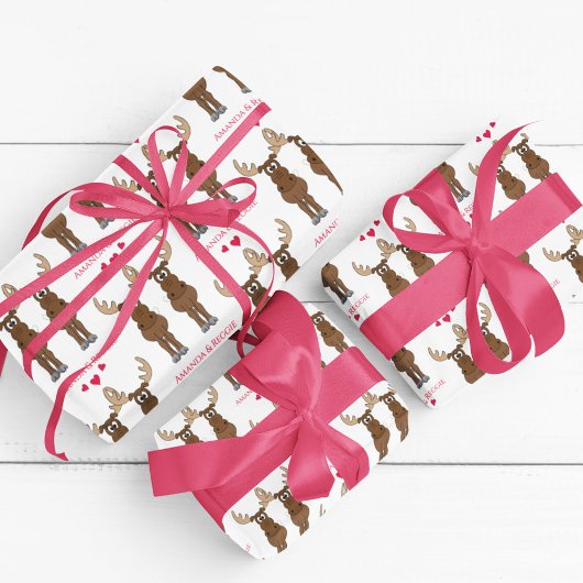 Funny Valentijnsdag Cute Fun Moose Custom Cadeaupapier