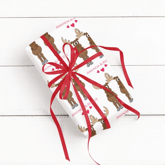 Funny Valentijnsdag Cute Fun Moose Custom Cadeaupapier