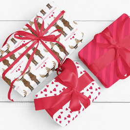 Funny Valentijnsdag Cute Whimsical Moose Custom Inpakpapier Vel