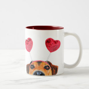 Funny Valentijnsdag Dog Cute Heart Headband Tweekleurige Koffiemok