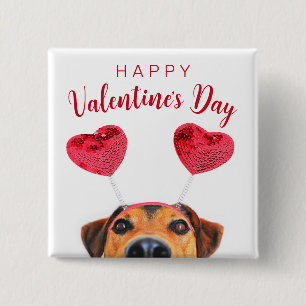 Funny Valentijnsdag Dog Cute Heart Headband Vierkante Button 5,1 Cm