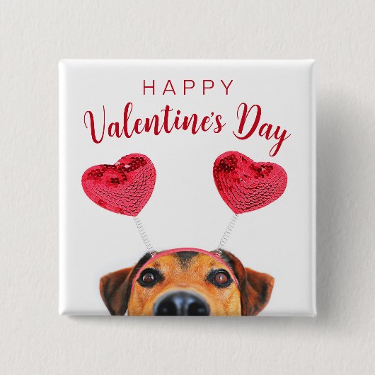 Funny Valentijnsdag Dog Cute Heart Headband Vierkante Button 5,1 Cm (Voorkant)