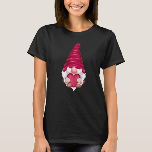 Funny Valentijnsdag Gnome Holding Heart Matching T-shirt (Voorkant)