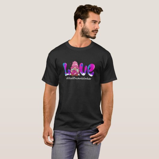 Funny Valentijnsdag Gnome Love Healthcare Worker T-shirt (Voorkant volledig)