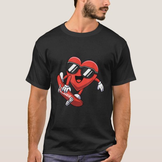 Funny Valentijnsdag hart skateboarden jongens meis T-shirt (Voorkant)