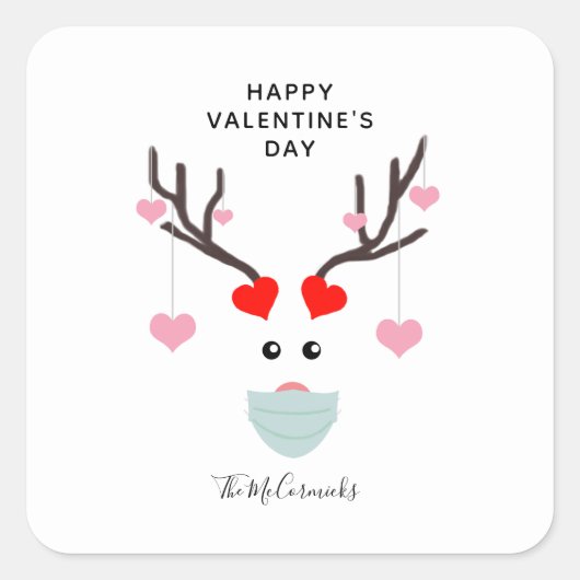 Funny Valentijnsdag Herten Dragen Gezichtsmasker F Vierkante Sticker (Voorkant)