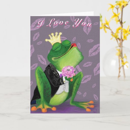 Funny Valentijnsdag Kaart Frog Prince Kissy (Gele Bloem)