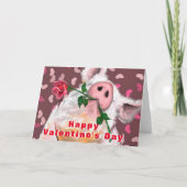 Funny Valentijnsdag Kaart Gentleman Pig met Roos (Voorkant)