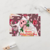 Funny Valentijnsdag Kaart Gentleman Pig met Roos (Voorkant / Achterkant in situ)