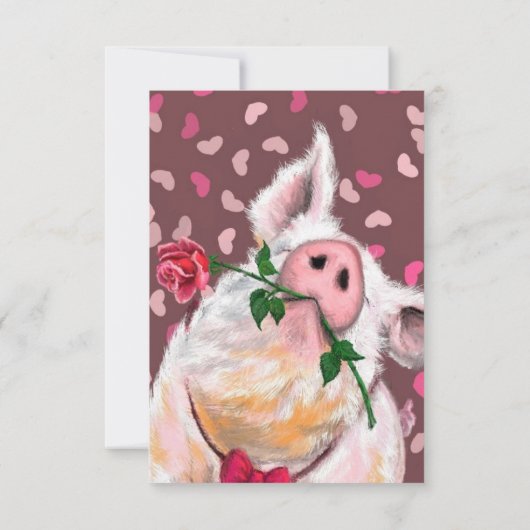 Funny Valentijnsdag Kaart Gentleman Pig met Roos (Achterkant)