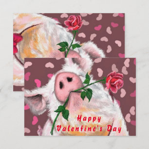 Funny Valentijnsdag Kaart Gentleman Pig met Roos