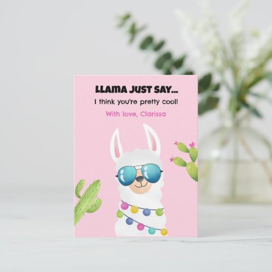 Funny Valentijnsdag Kaart Kinder - Llama (Klasloka (Staand voorkant)