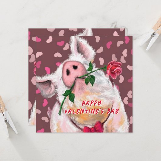Funny Valentijnsdag Kaart met Gentleman Pig (Voorkant / Achterkant in situ)