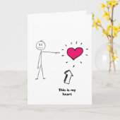 Funny Valentijnsdag Kaart, stokfiguurhart Kaart (Gele Bloem)