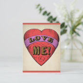 Funny Valentijnsdag Love Me Retro Heart Briefkaart (Staand voorkant)