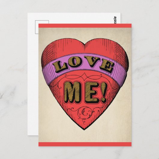Funny Valentijnsdag Love Me Retro Heart Briefkaart (Voorkant / Achterkant)