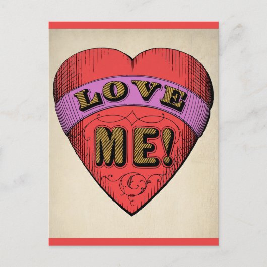 Funny Valentijnsdag Love Me Retro Heart Briefkaart (Voorkant)