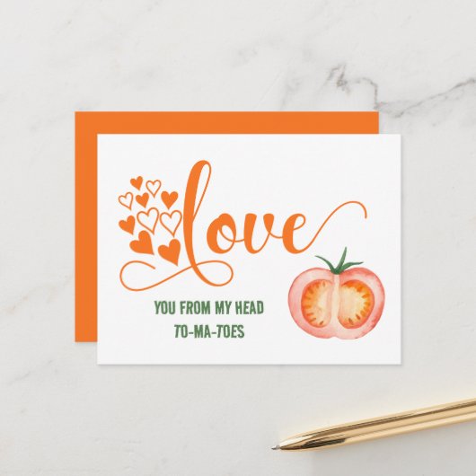 Funny Valentijnsdag Love to ma-toes Joke Kaart (Voorkant / Achterkant in situ)